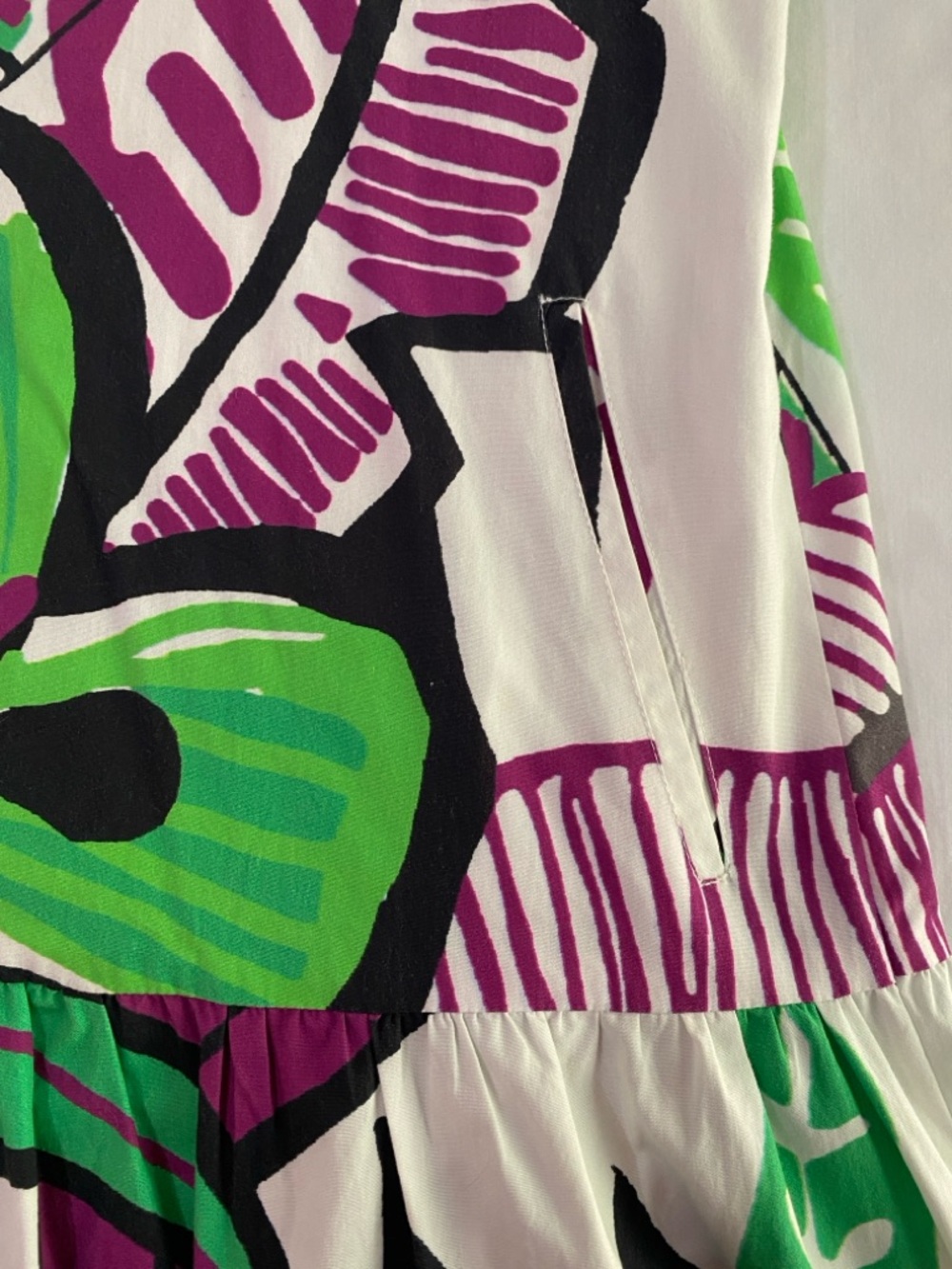 maude vivante Colorful Tropical Print Cotton Poplin Puff Sleeve Midi Dress L - Picture 6 of 9